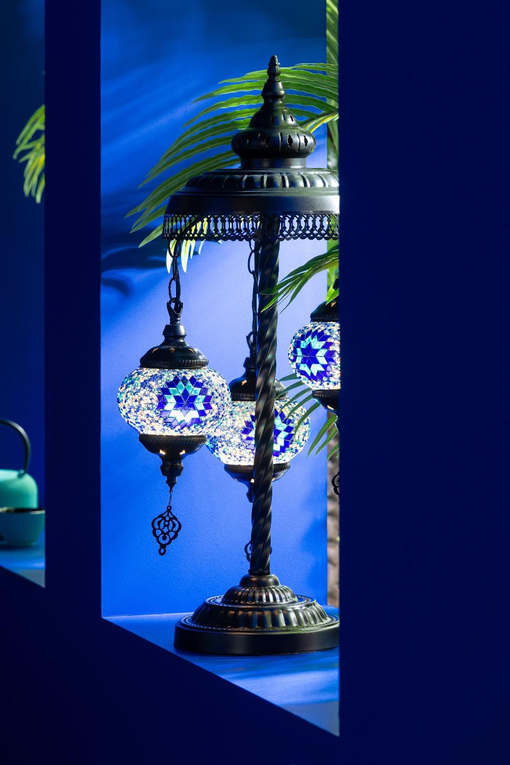 Emob Lamp Mozaiek 3 Gloeilampen Glas/metaal Blauw