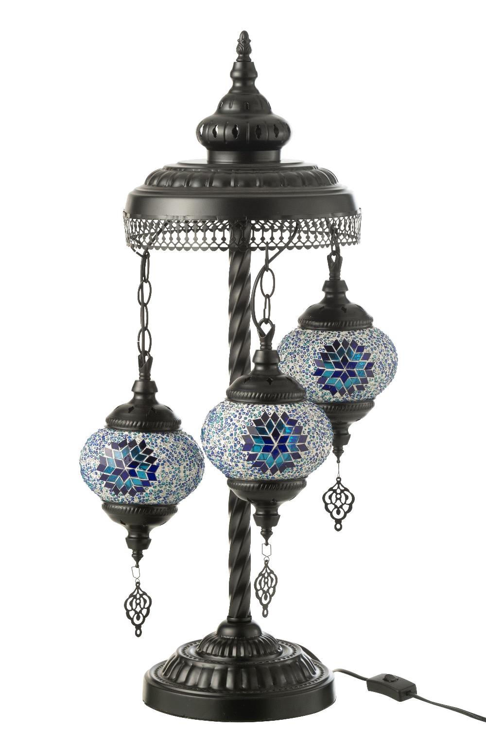 emob Lamp mozaiek 3 gloeilampen glas/metaal blauw