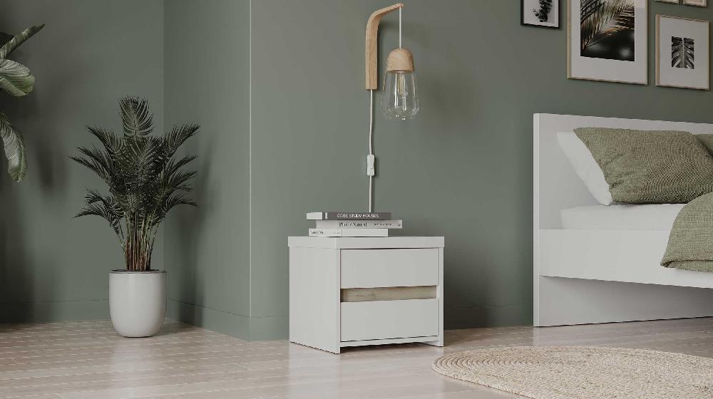 Emob Nachtkastje Clyde - 2 Lades - Wit/eikdecor