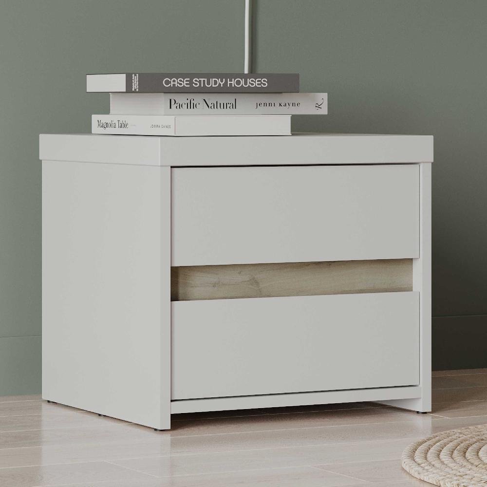 emob Nachtkastje Clyde - 2 lades - wit/eikdecor