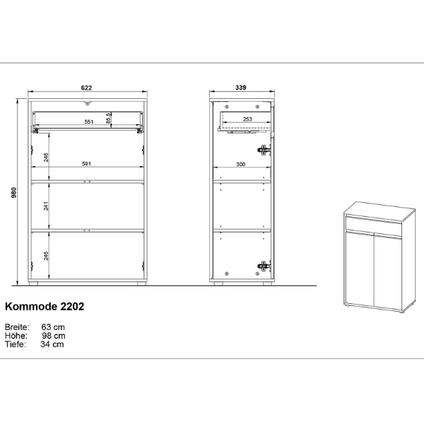 Emob Opbergkast Lamon - 2 Deuren & 1 Lade - Antraciet