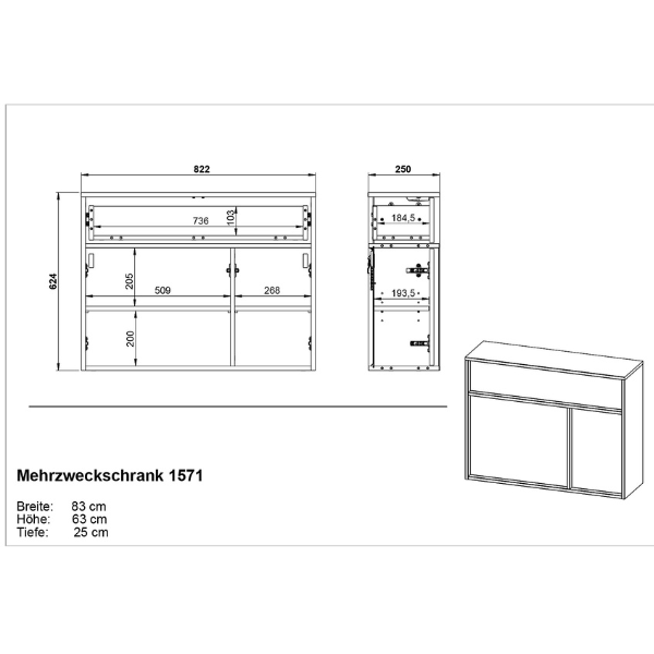 Emob Opberkast Amika - 2 Deuren & 1 Lade - Grafiet