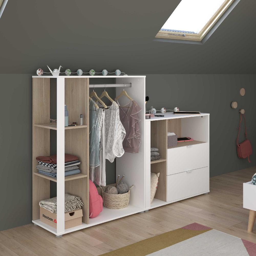 Emob Open Kleerkast Hardy - 91x40x123cm - Wit/eikdecor