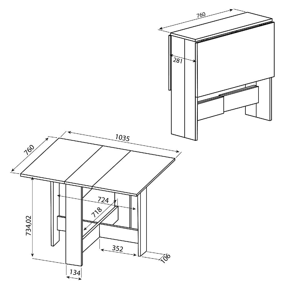 Emob Opklapbare Eettafel Papillon 103 Cm - Wit