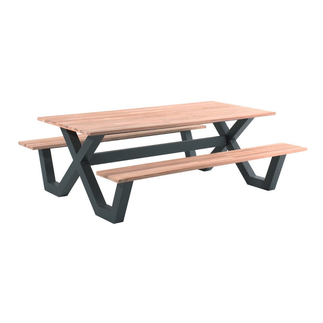 emob Picknicktafel Charles 220x100 - zwart/teak
