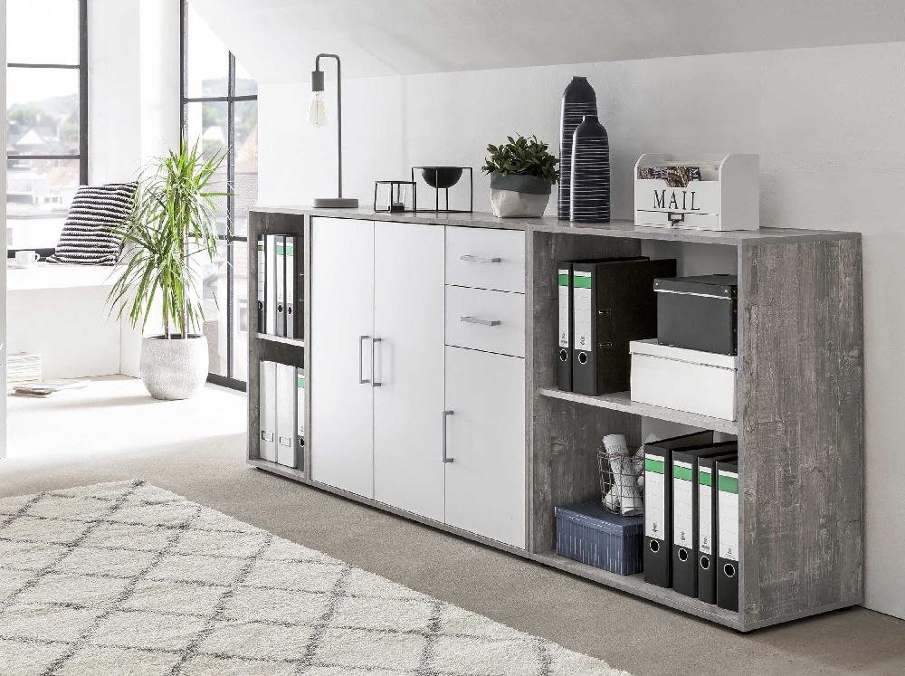 Emob Rek Maxi-office Breed - Beton/wit