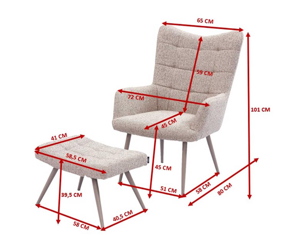 Emob Relaxfauteuil Met Poef Musona - Zandkleur