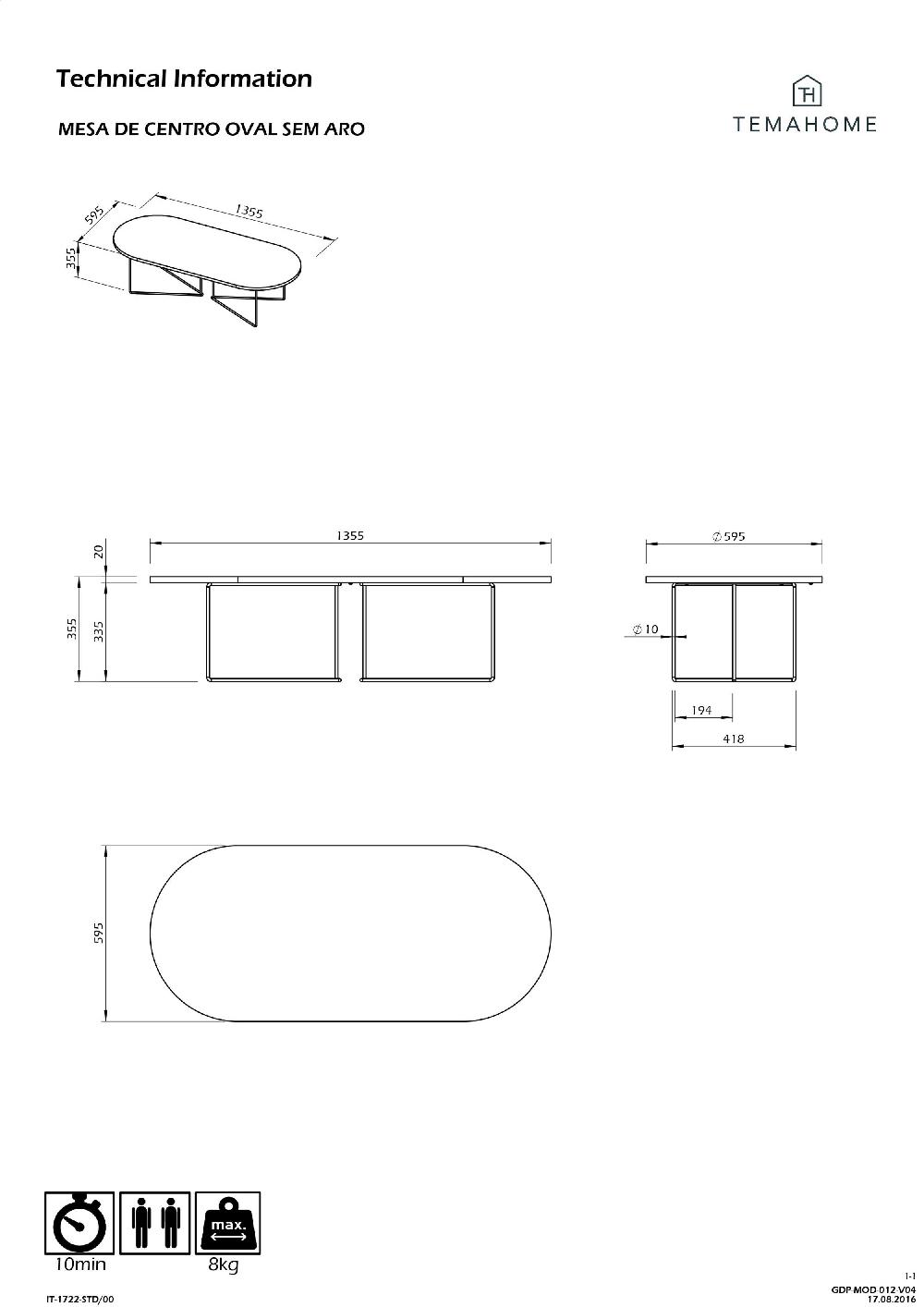 Emob Salontafel Adil 136cm - Lichte Eik/zwart