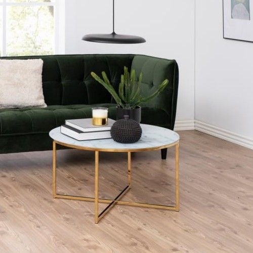 emob Salontafel Alisma ø80cm - wit marmer/ goud
