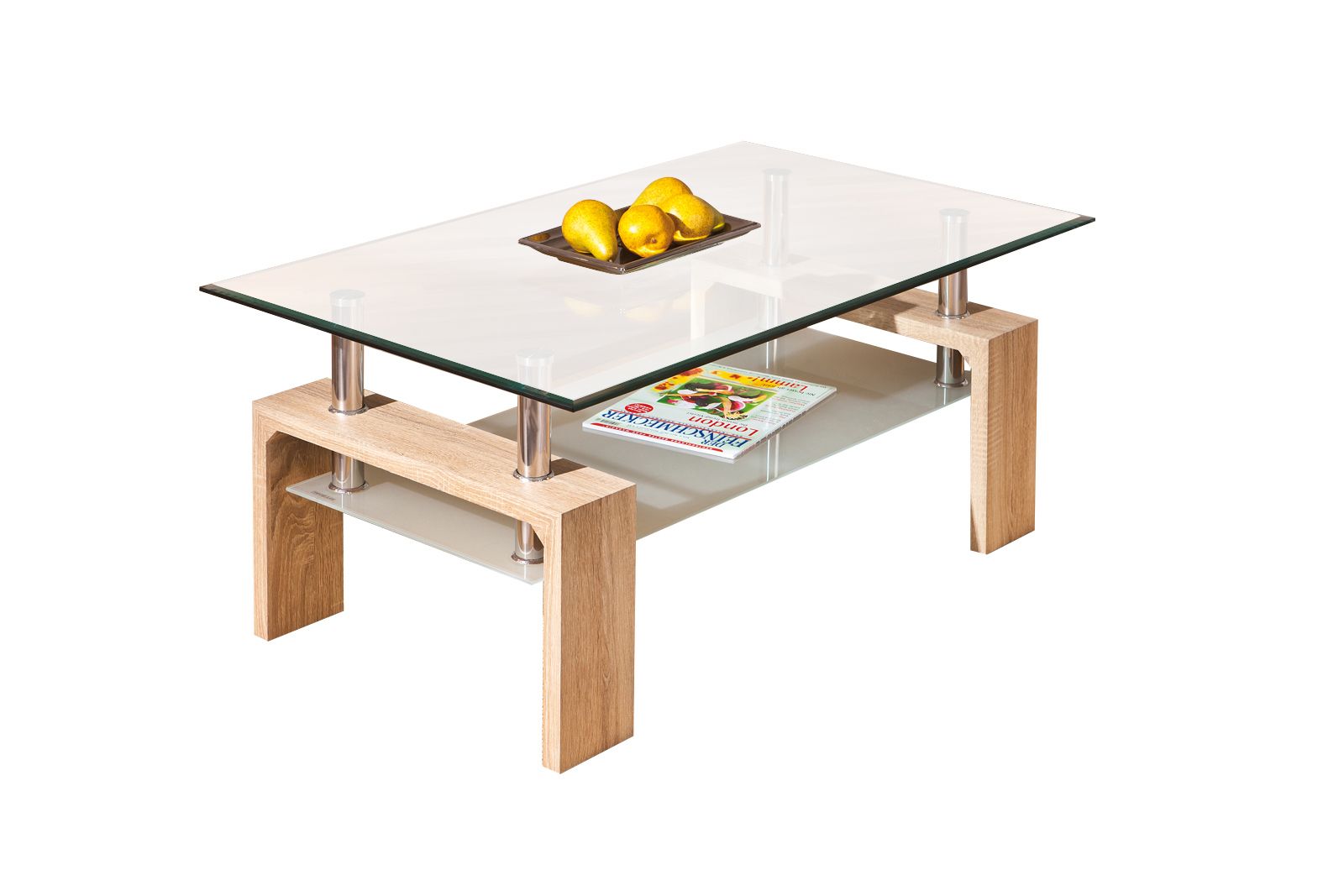 Emob Salontafel Alva Met Glazen Tafelblad - Eik