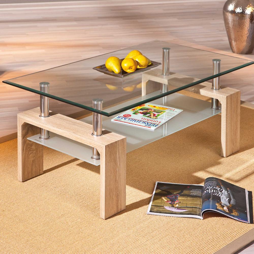 emob Salontafel Alva met glazen tafelblad - eik