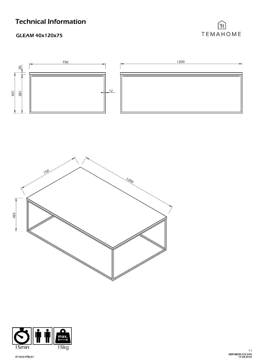 Emob Salontafel Gleam 120x75 - Walnoot/chroom