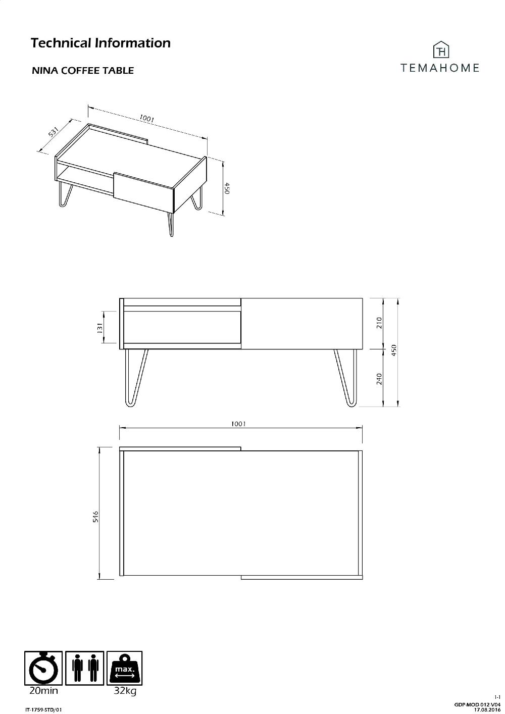 Emob Salontafel Nina 110cm - Eik/wit