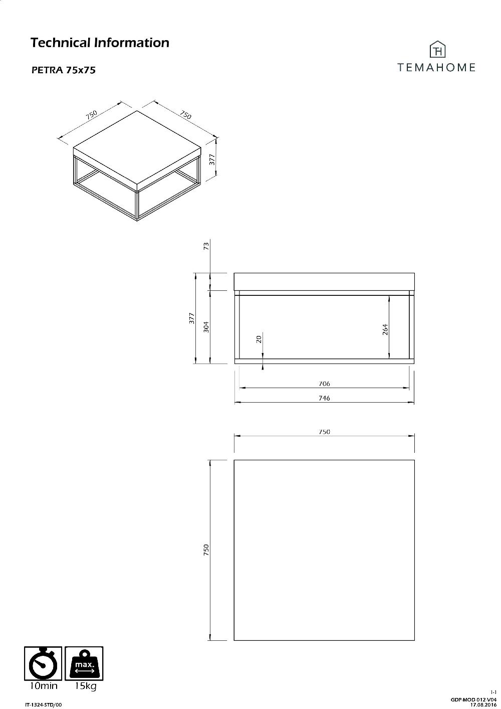 Emob Salontafel Petra 75x75 Industrieel - Betonlook