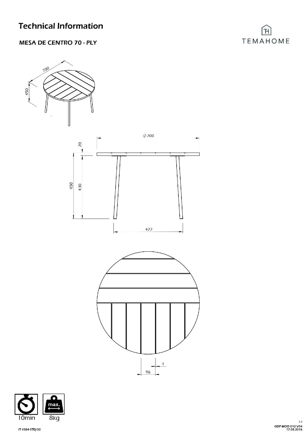 Emob Salontafel Ply Ø70cm - Eik