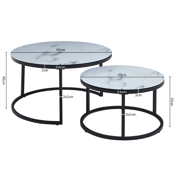 Emob Salontafelset Boston Ø80 En Ø60cm - Wit Marmer
