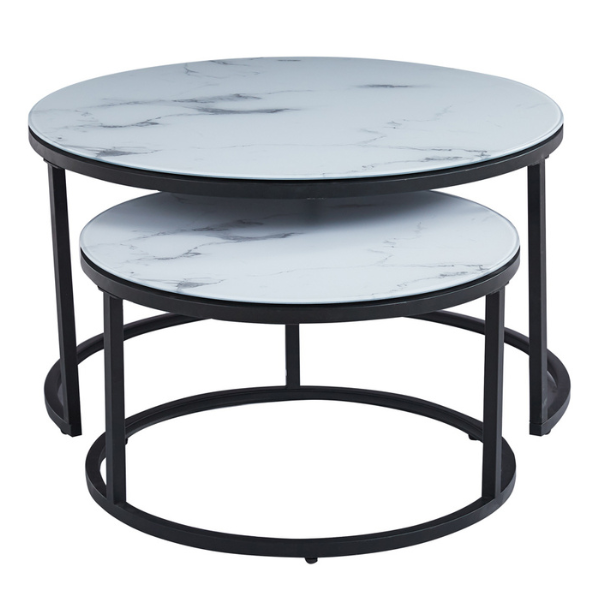 Emob Salontafelset Boston Ø80 En Ø60cm - Wit Marmer