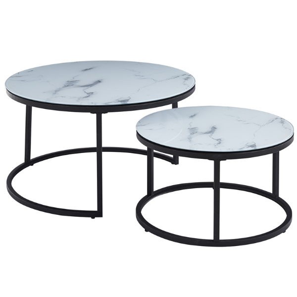 emob Salontafelset Boston Ø80 en Ø60cm - wit marmer