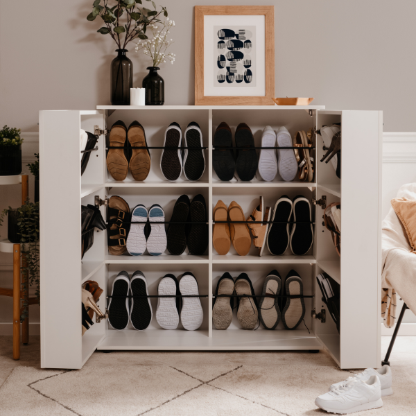 Emob Schoenenkast Satine - 100x34x110cm - 2 Deuren - Wit