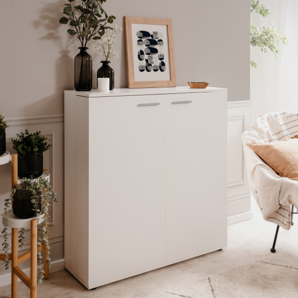 Emob Schoenenkast Satine - 100x34x110cm - 2 Deuren - Wit