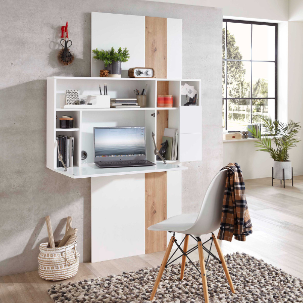 Emob Secretaire Inovo 120cm 1 Deur - Wit/eik