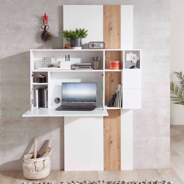 emob Secretaire Inovo 120cm 1 deur - wit/eik