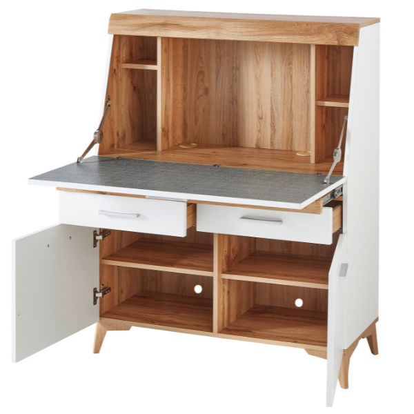 Emob Secretaire Vanya Met 3 Deuren & 2 Lades - Wit/eik