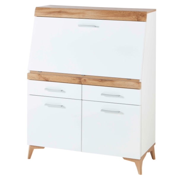 emob Secretaire Vanya met 3 deuren & 2 lades - wit/eik