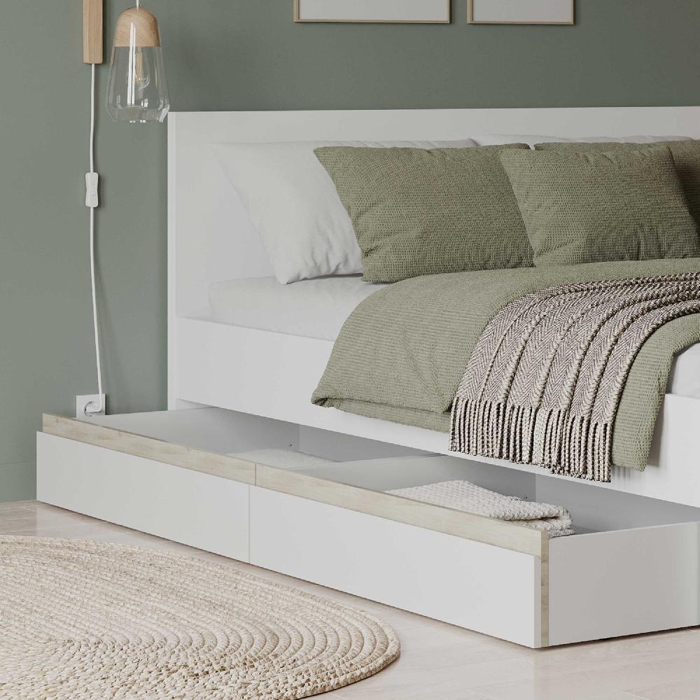 emob Set van 2 bedlades Clyde - wit/eikdecor