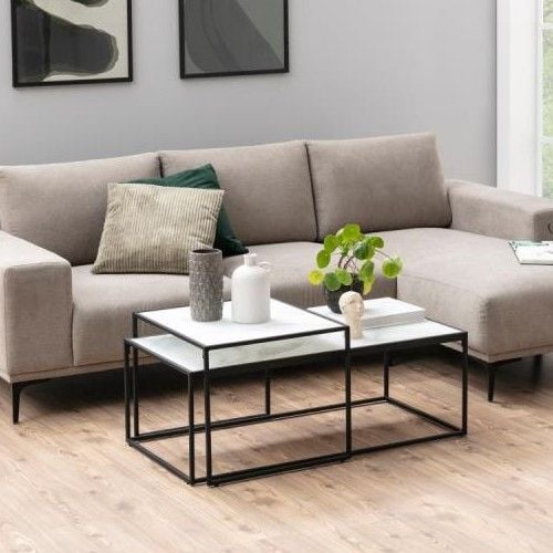 emob Set van 2 salontafels Dejan - zwart/marmer