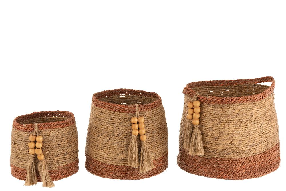 Emob Set Van 3 Manden Rond Parel Naturel/bruin