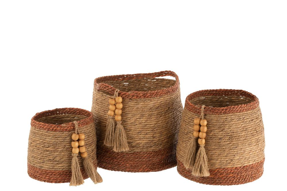 emob Set van 3 manden rond parel naturel/bruin