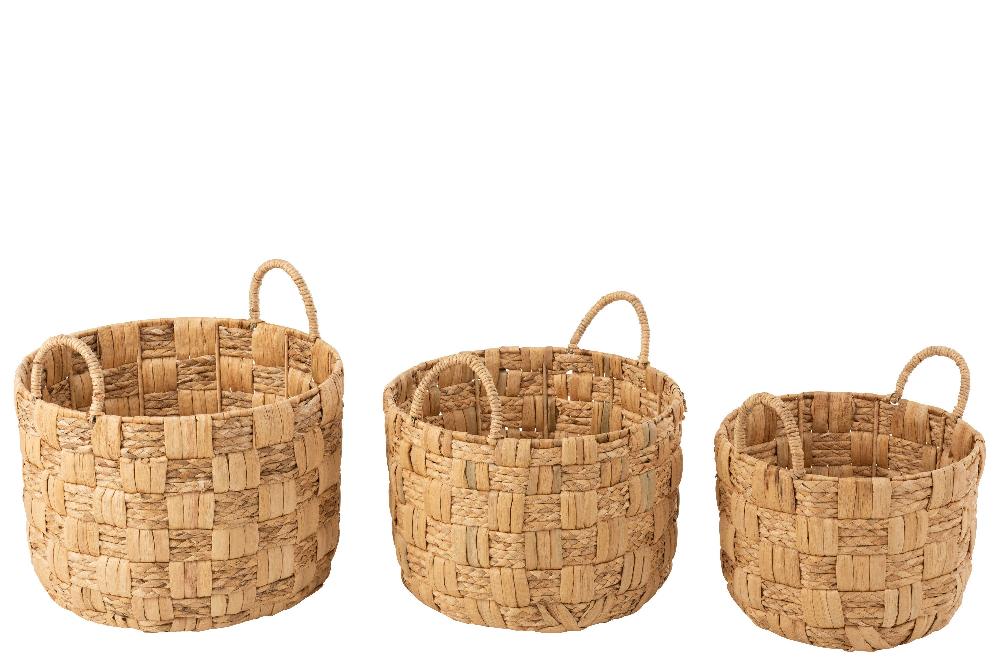 Emob Set Van 3 Manden Rond Waterhyacint Naturel