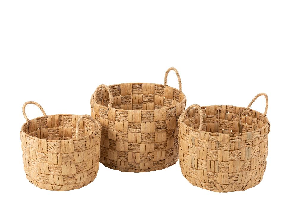 emob Set van 3 manden rond waterhyacint naturel