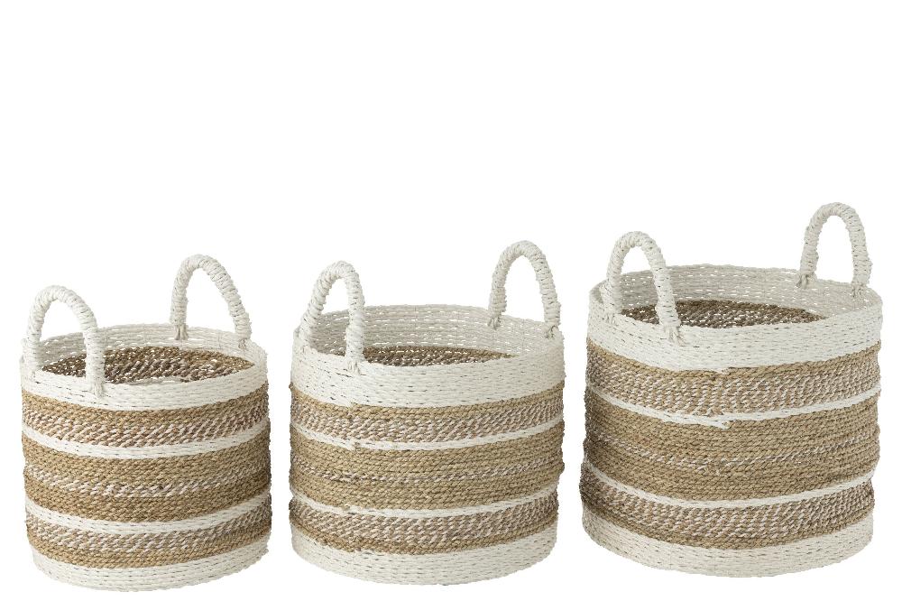 Emob Set Van Drie Manden Caro Raffia Wit/naturel