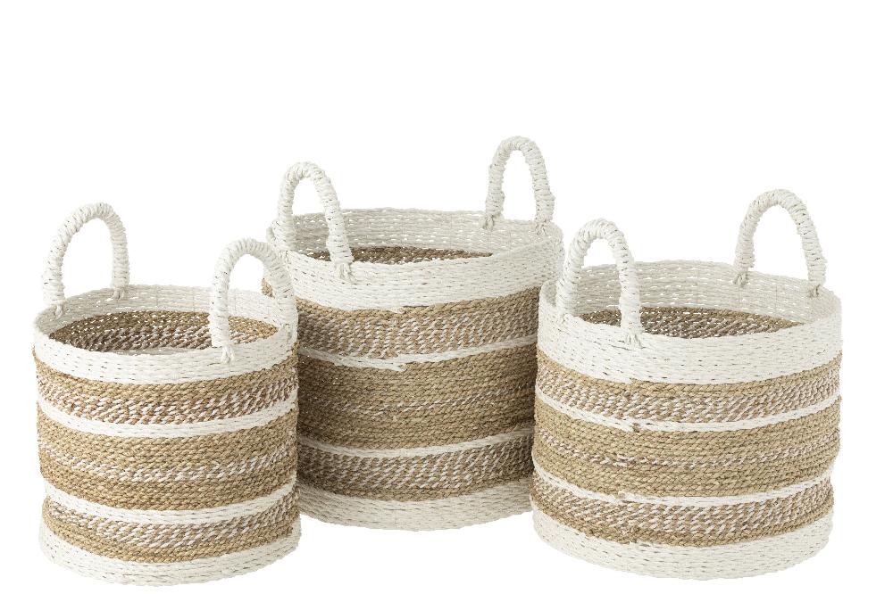 Emob Set Van Drie Manden Caro Raffia Wit/naturel