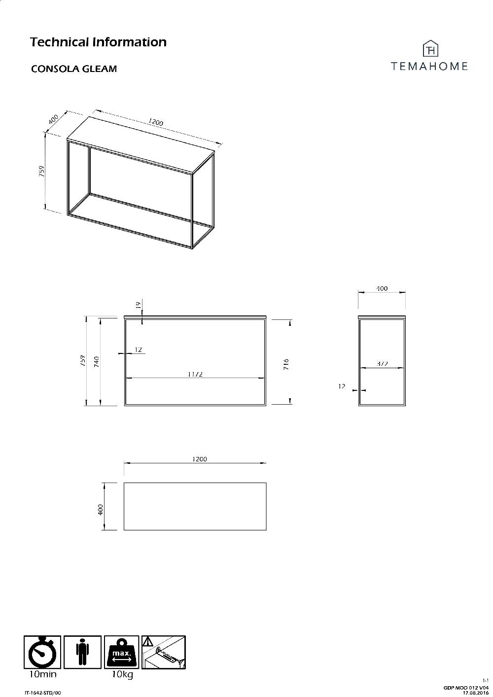 Emob Sidetable Gleam 120cm - Walnoot/staal