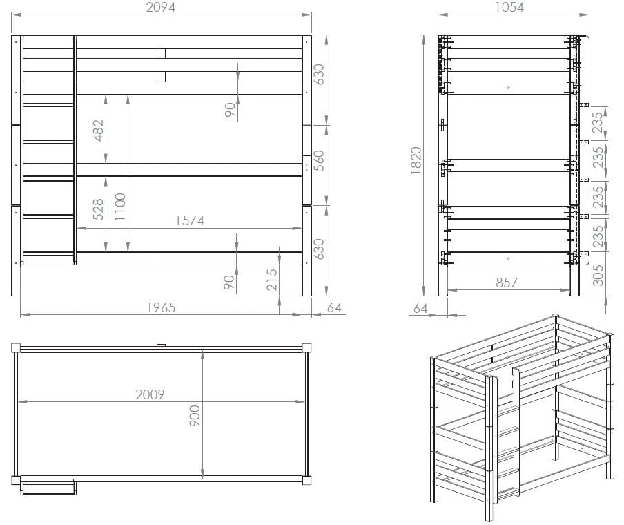 Emob Stapelbed Claire Hoog - Grijs