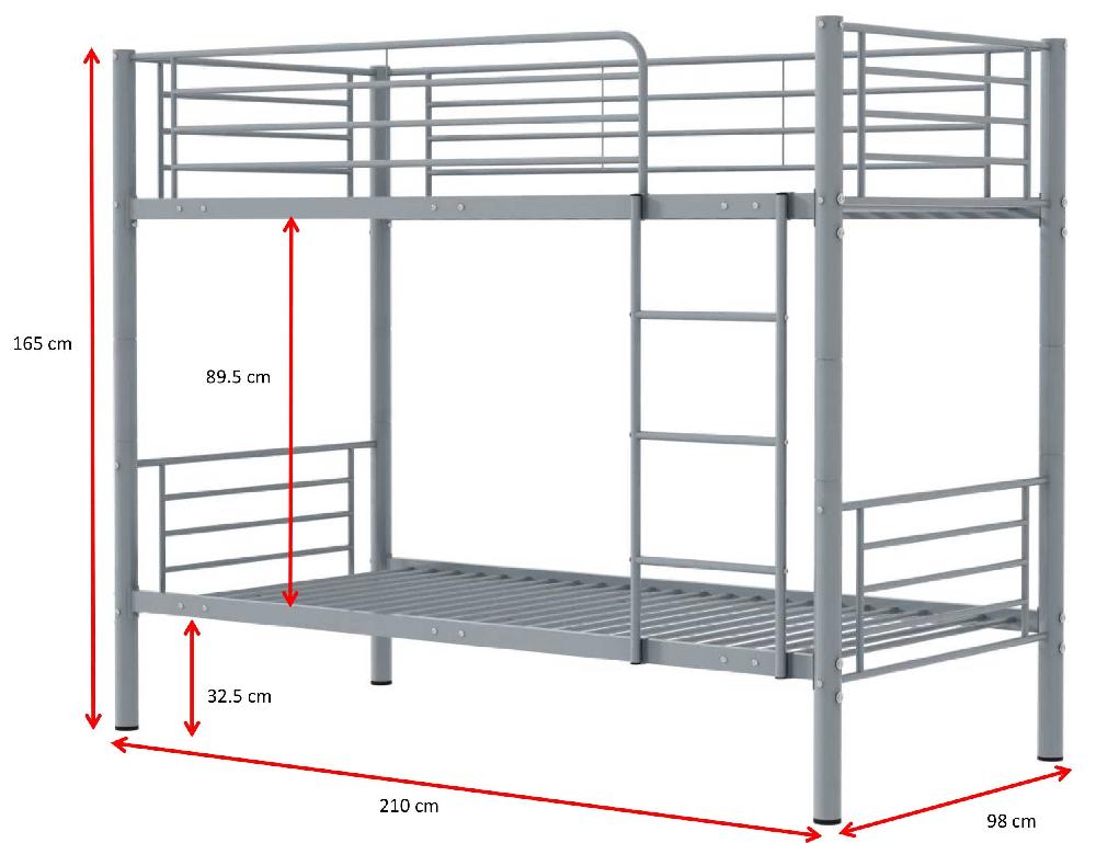 Emob Stapelbed Dixie 90x200cm - Metaal - Mat Grijs