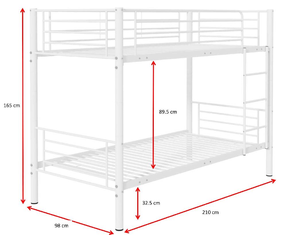Emob Stapelbed Dixie 90x200cm - Metaal - Mat Wit