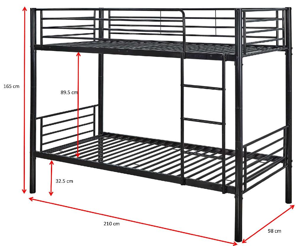Emob Stapelbed Dixie 90x200cm - Metaal - Mat Zwart