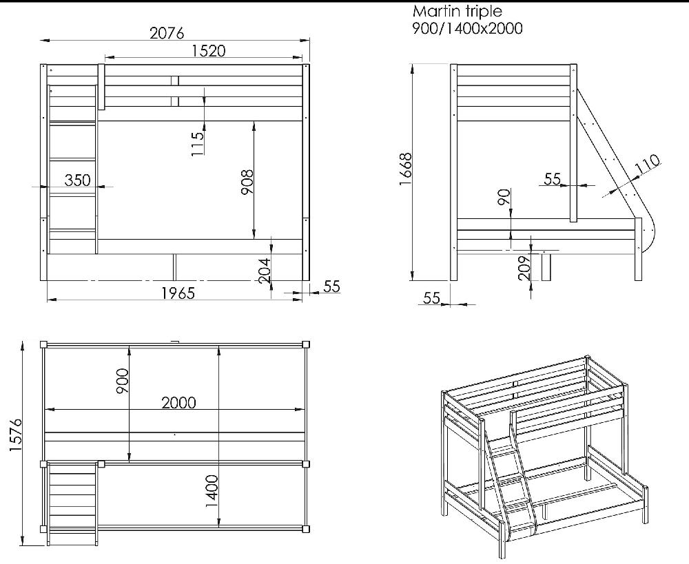 Emob Stapelbed Triple 3-persoons Hout - Dennenhout