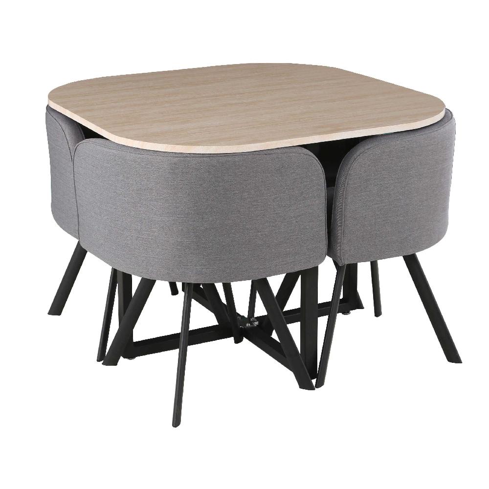 Emob Tafelset Biaritz 4 Stoelen - Houtdecor/grijs