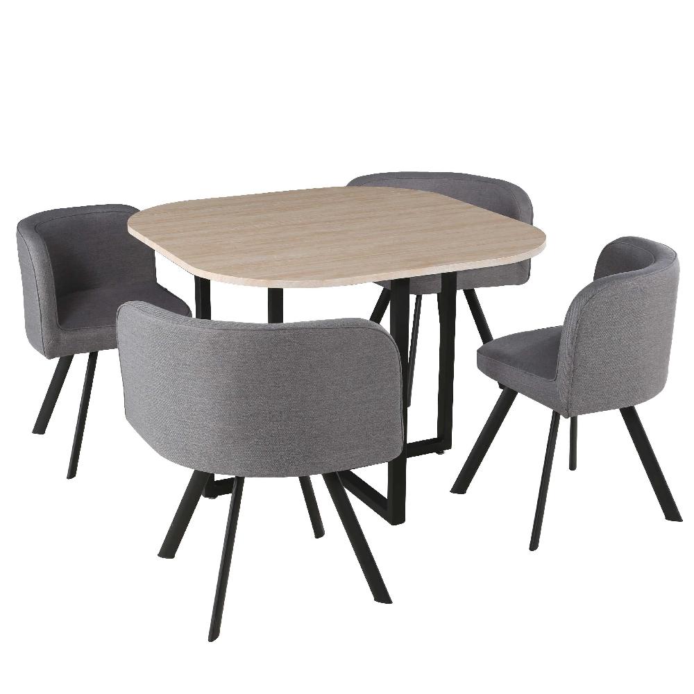 Emob Tafelset Biaritz 4 Stoelen - Houtdecor/grijs