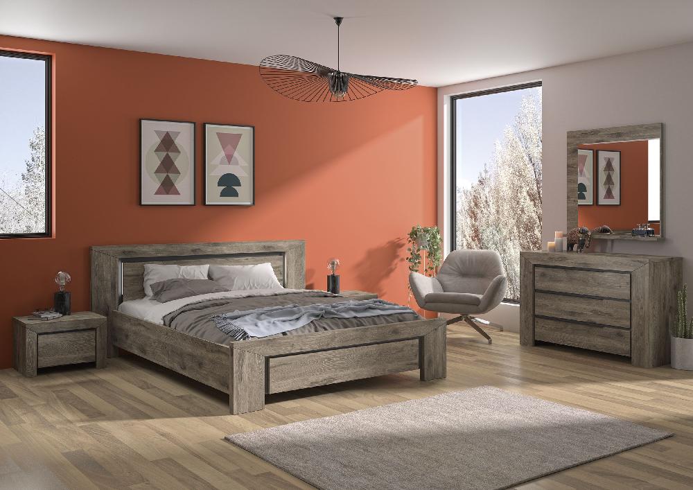 Emob Tweepersoonsbed East 140x200 - Donkere Eik