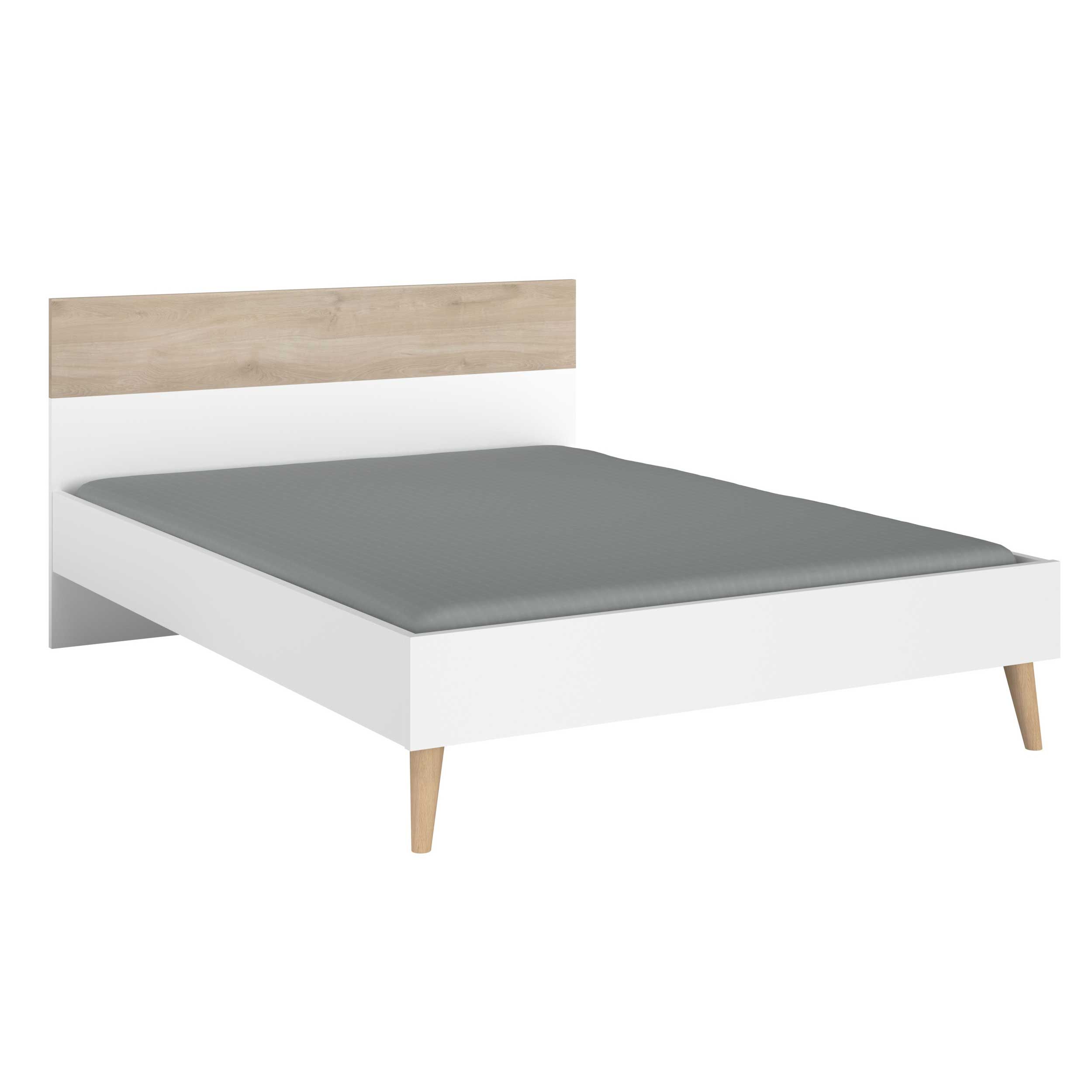 Emob Tweepersoonsbed Hardy 140x200 - Wit/eik