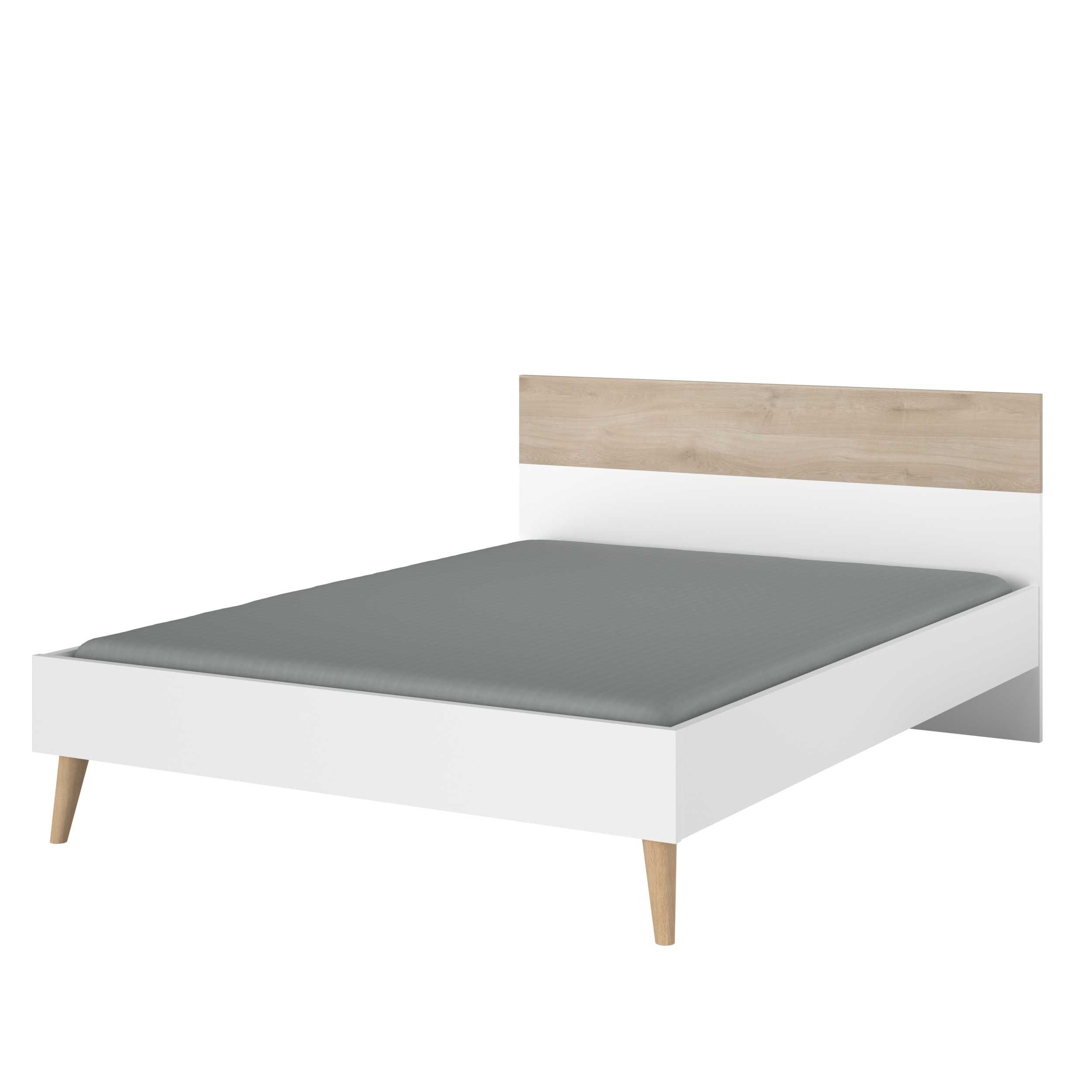 Emob Tweepersoonsbed Hardy 140x200 - Wit/eik