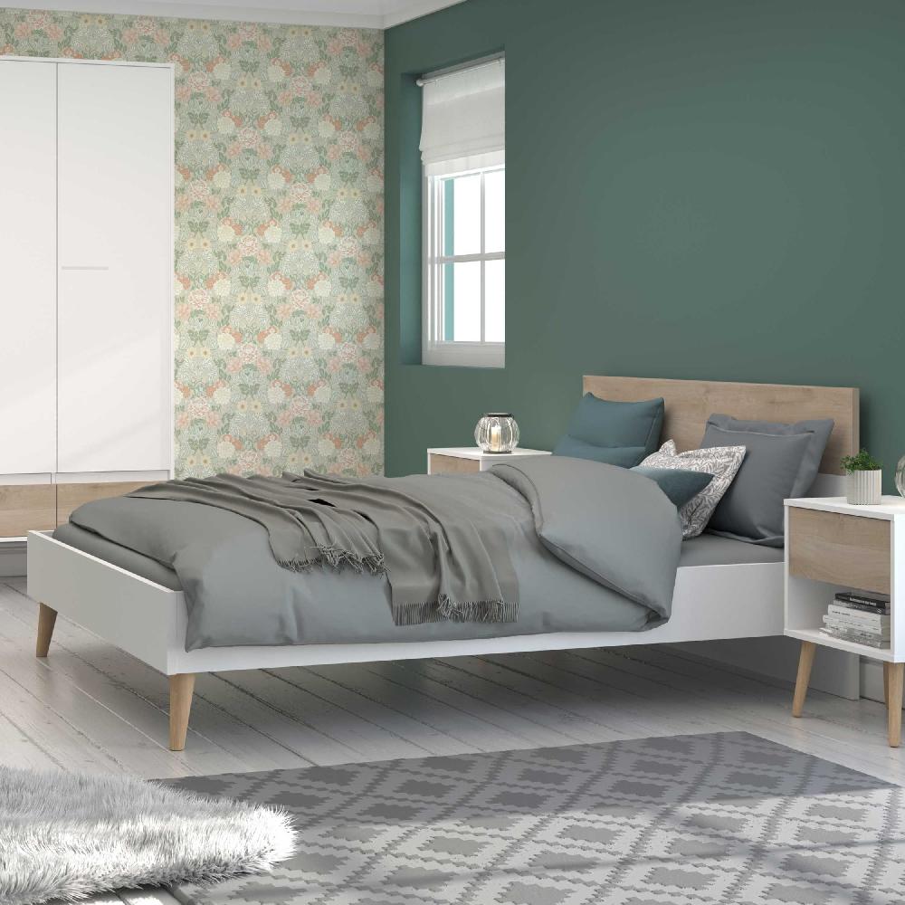 emob Tweepersoonsbed Hardy 140x200 - wit/eik