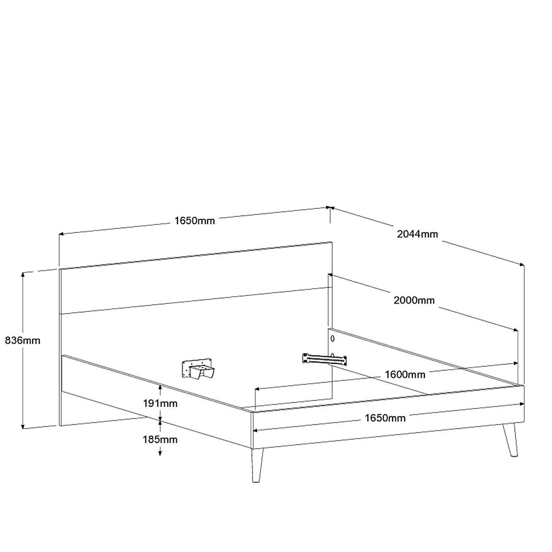 Emob Tweepersoonsbed Hardy 160x200 - Wit/eik