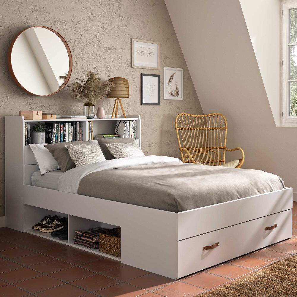 emob Tweepersoonsbed Sabri 140x190cm 3 lades - wit